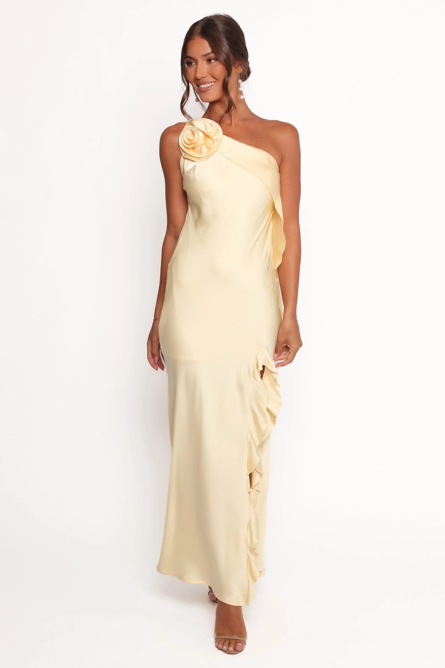 Aila Rosette One Shoulder Dress - Butter Yellow