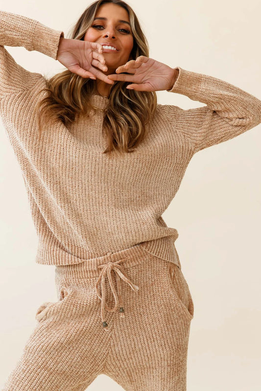 Robin Long Sleeve Ribbed Knit Sweater Tan