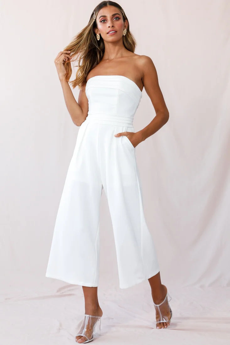 Chosen Strapless Wide Leg Jumpsuit White