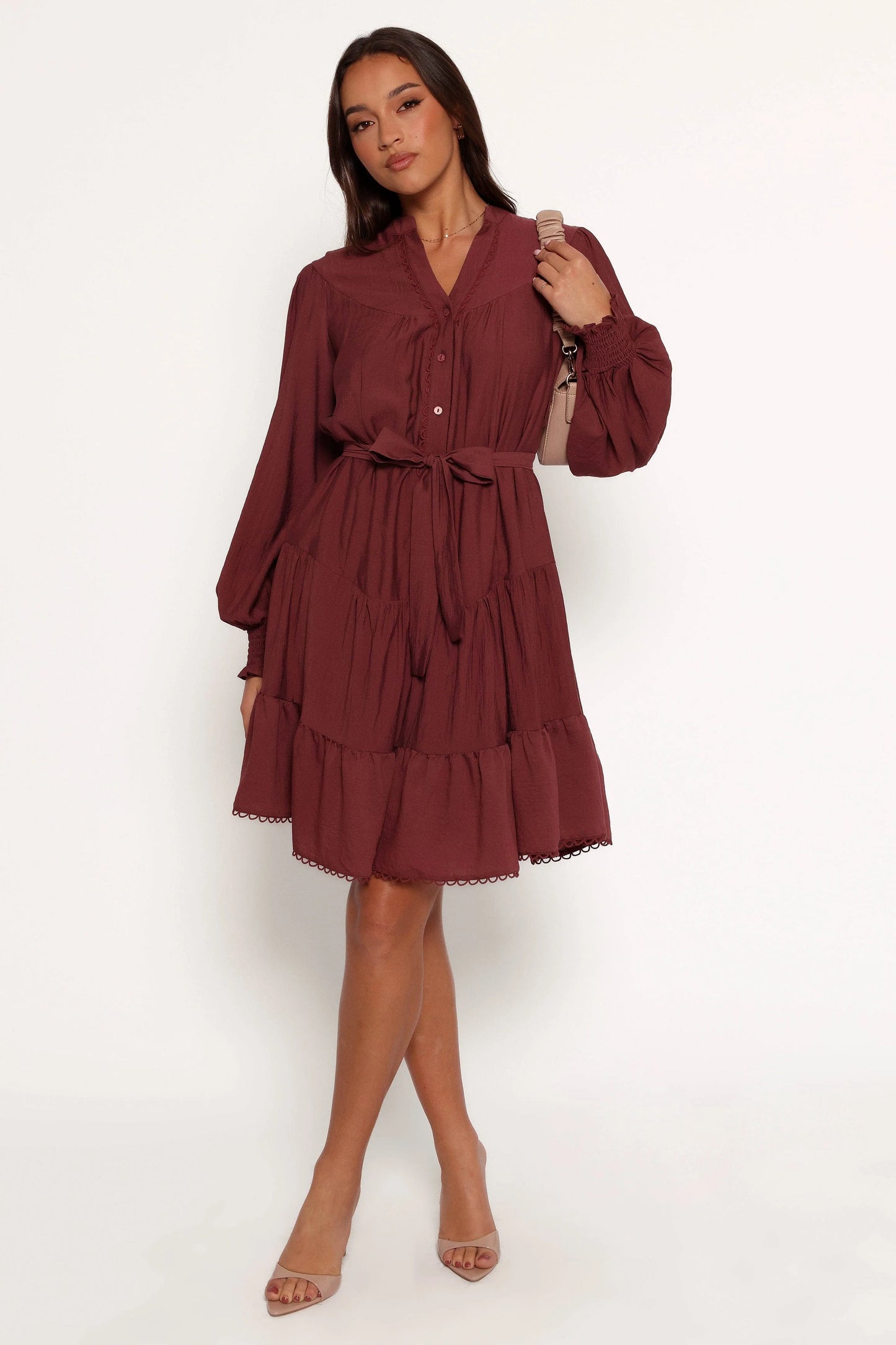 Pierce Long Sleeve Mini Dress - Dark Wine