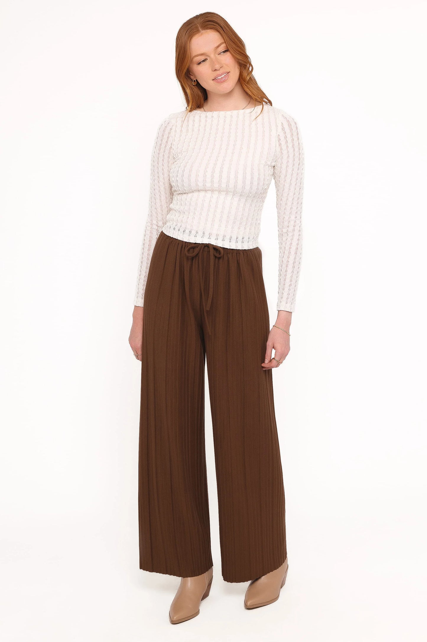 Davis Pleated Knit Pant - Brown