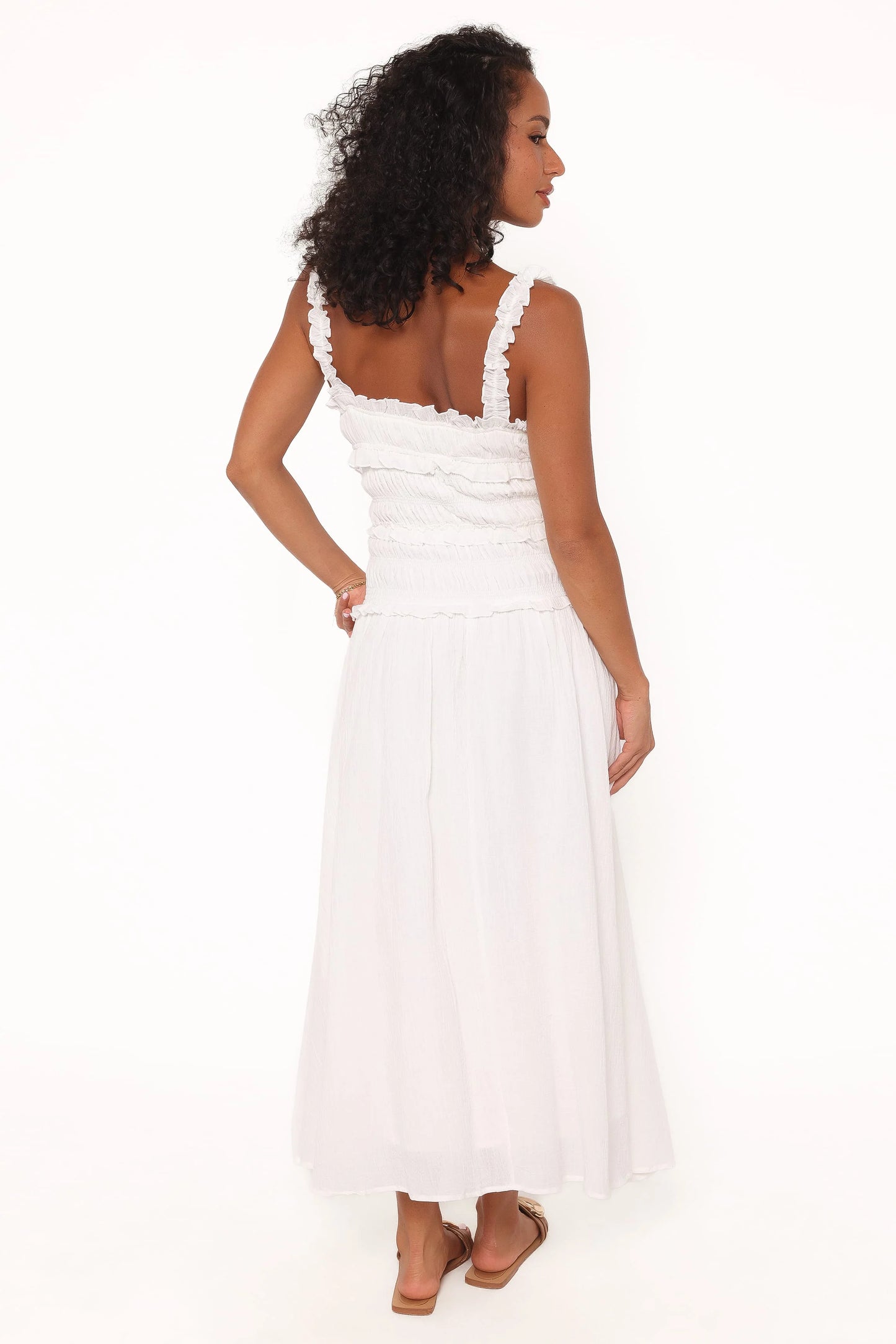 Enola Gather Midi Dress - White