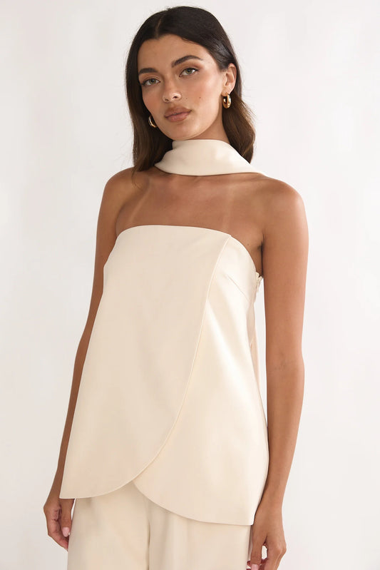 Florene Strapless Split Scarf Top Vanilla