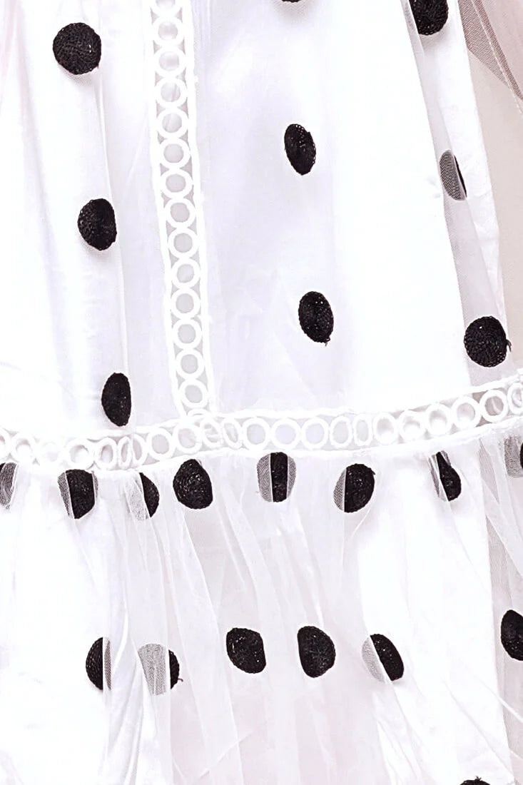 Lena Sheer Overlay Sleeveless Polka Dot Romper Dress White & Black