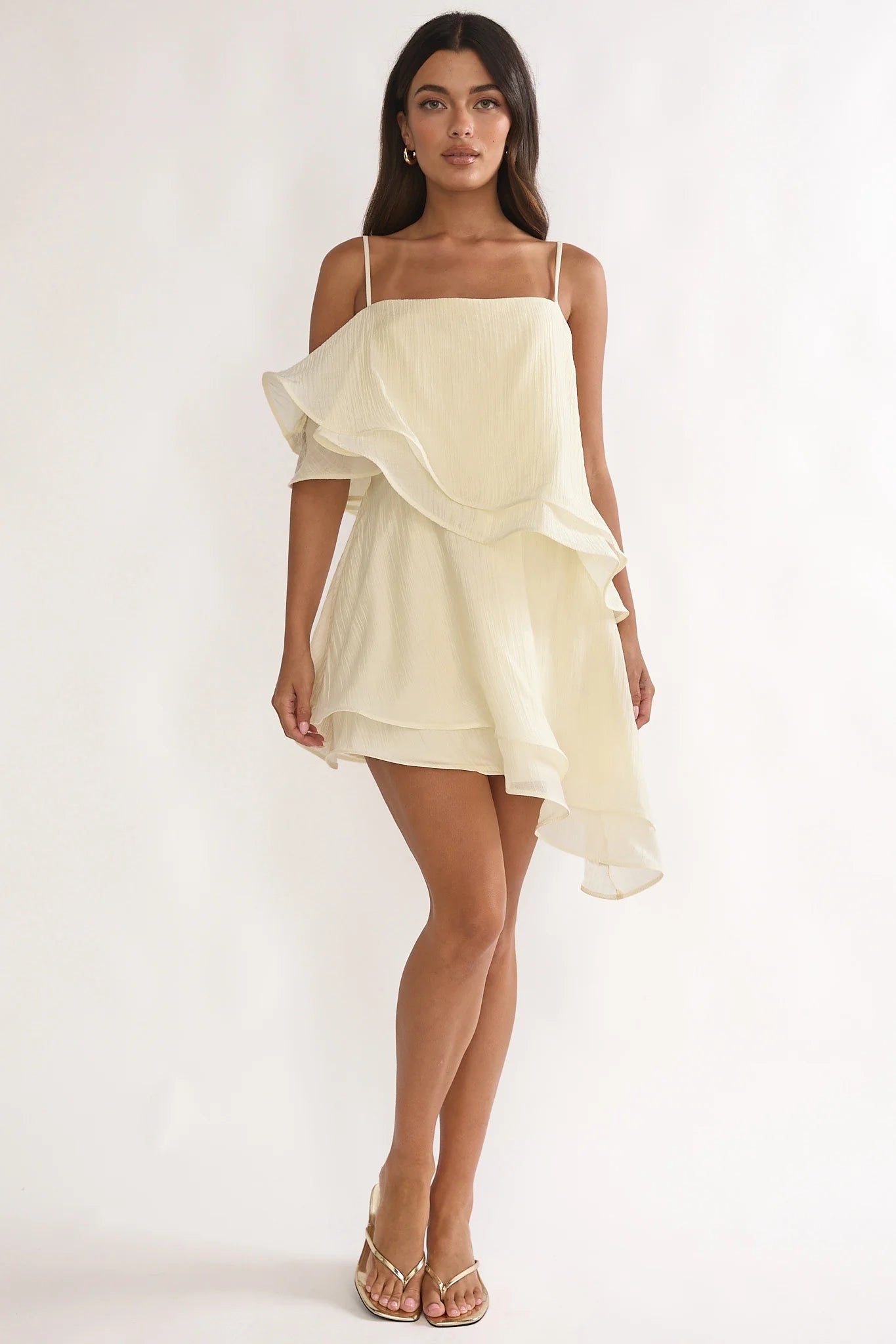 Como Asymmetric Layered Mini Dress Cream