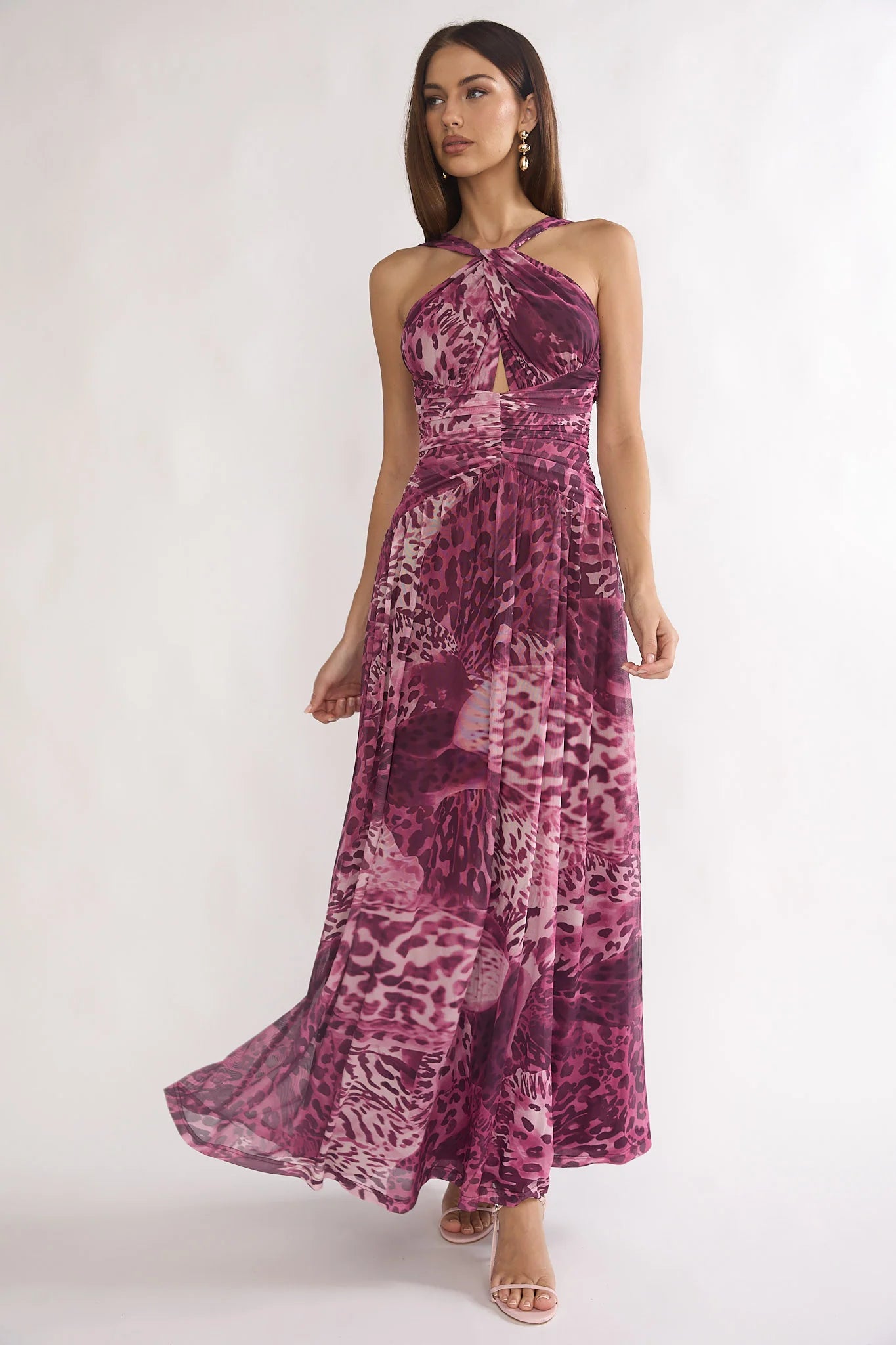 Pirelle Cut-Out Back Maxi Dress Leopard Purple