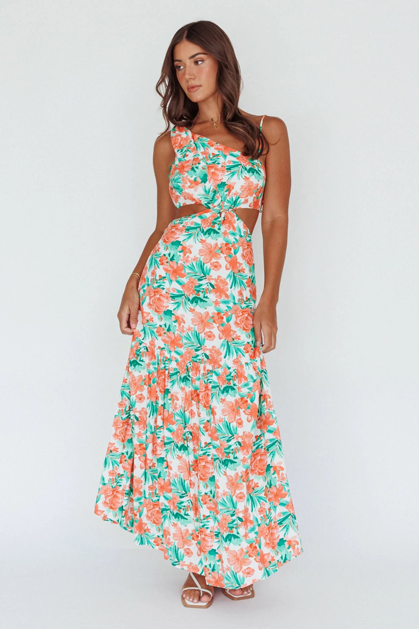 Evening Breeze Cut-Out Waist Maxi Dress Floral Orange
