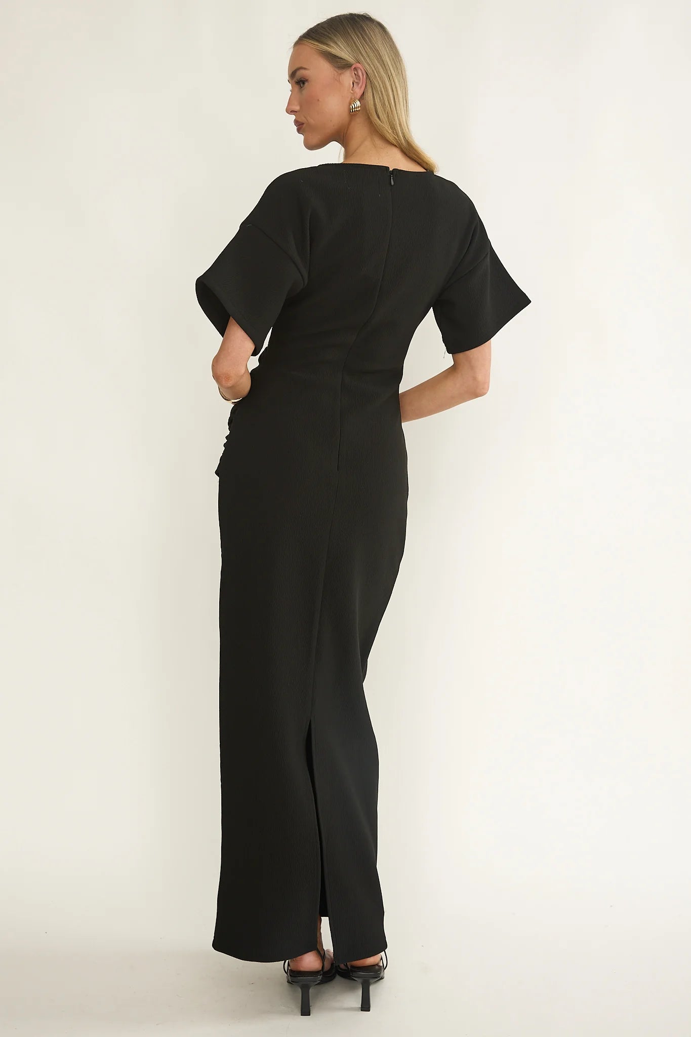 Briona Short Sleeve Buckle Maxi Dress Black