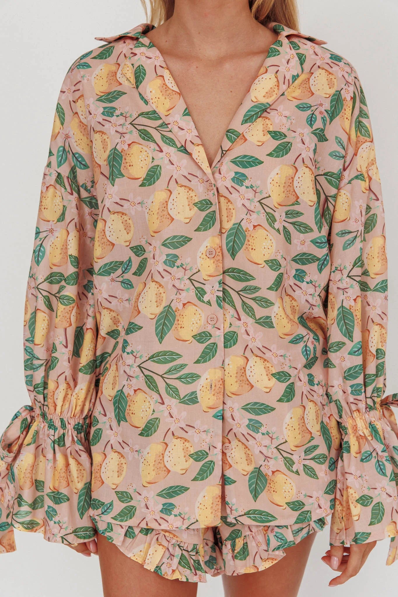 Telling Secrets Tied Cuff Top Lemon