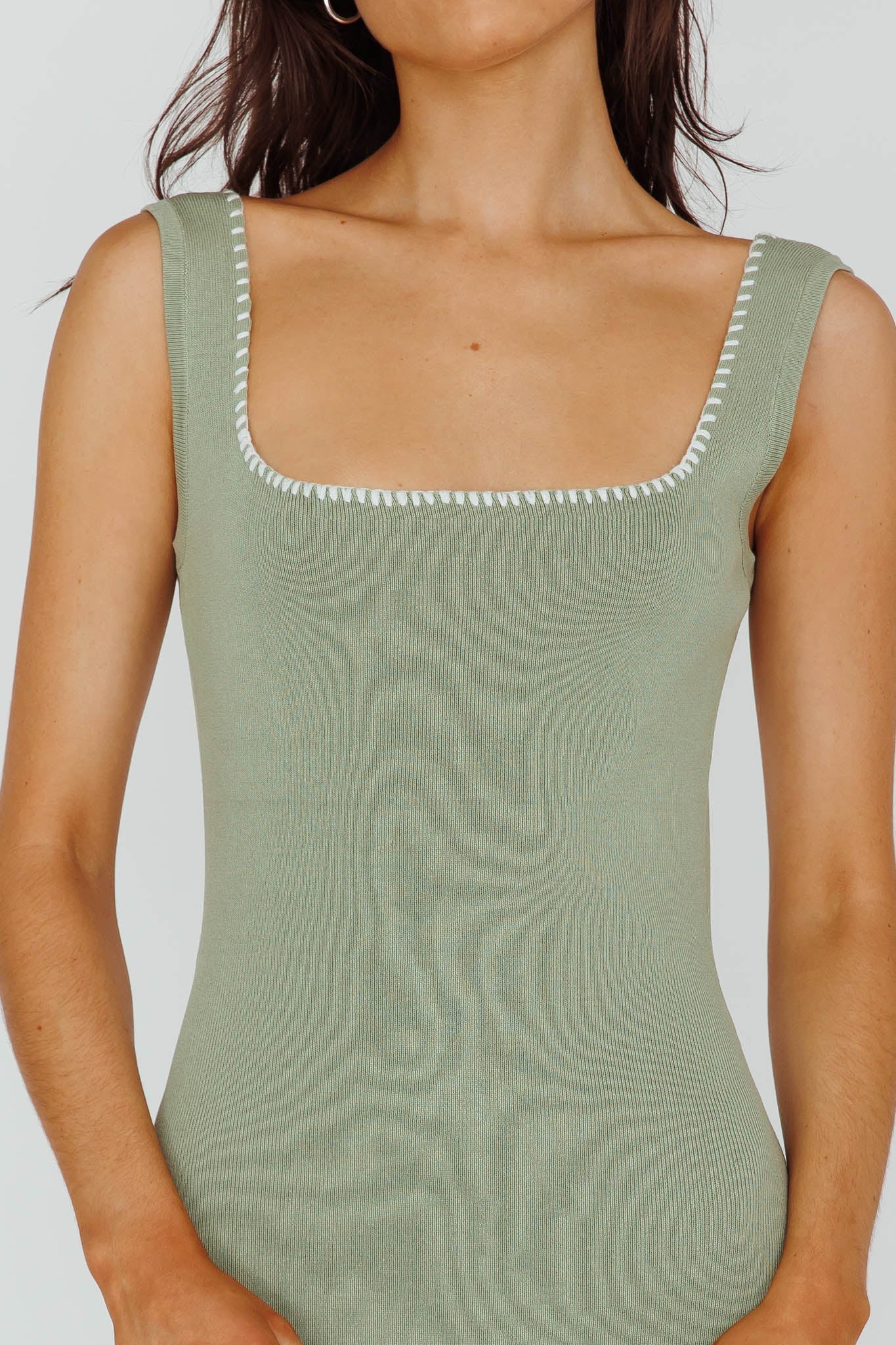 North Shore Blanket Stitch Knit Maxi Dress Sage