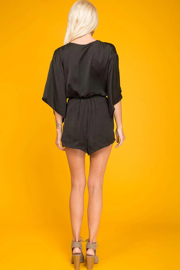 Serenity Wrap Around Bell Sleeve Romper Black