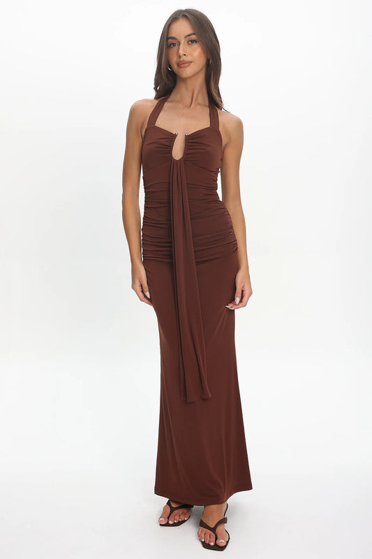 Opera Drape Bust Maxi Dress Chocolate