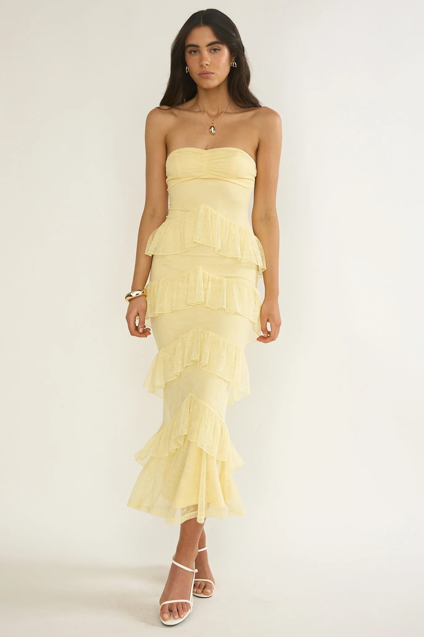 Dulce Dreams Sweetheart Neckline Lace Frill Maxi Dress Butter