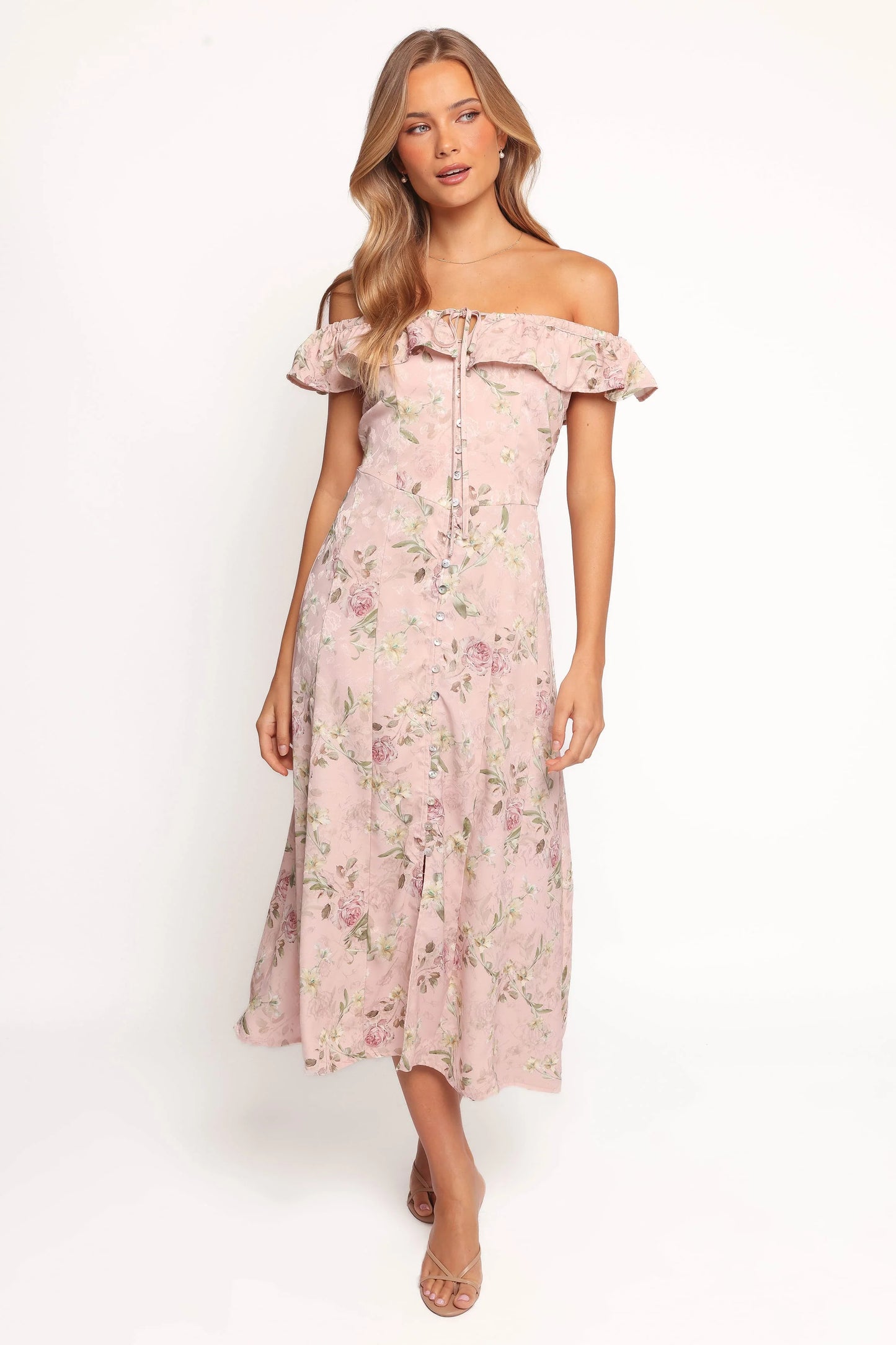 Lauryn Off The Shoulder Midi Dress - Blush Rose