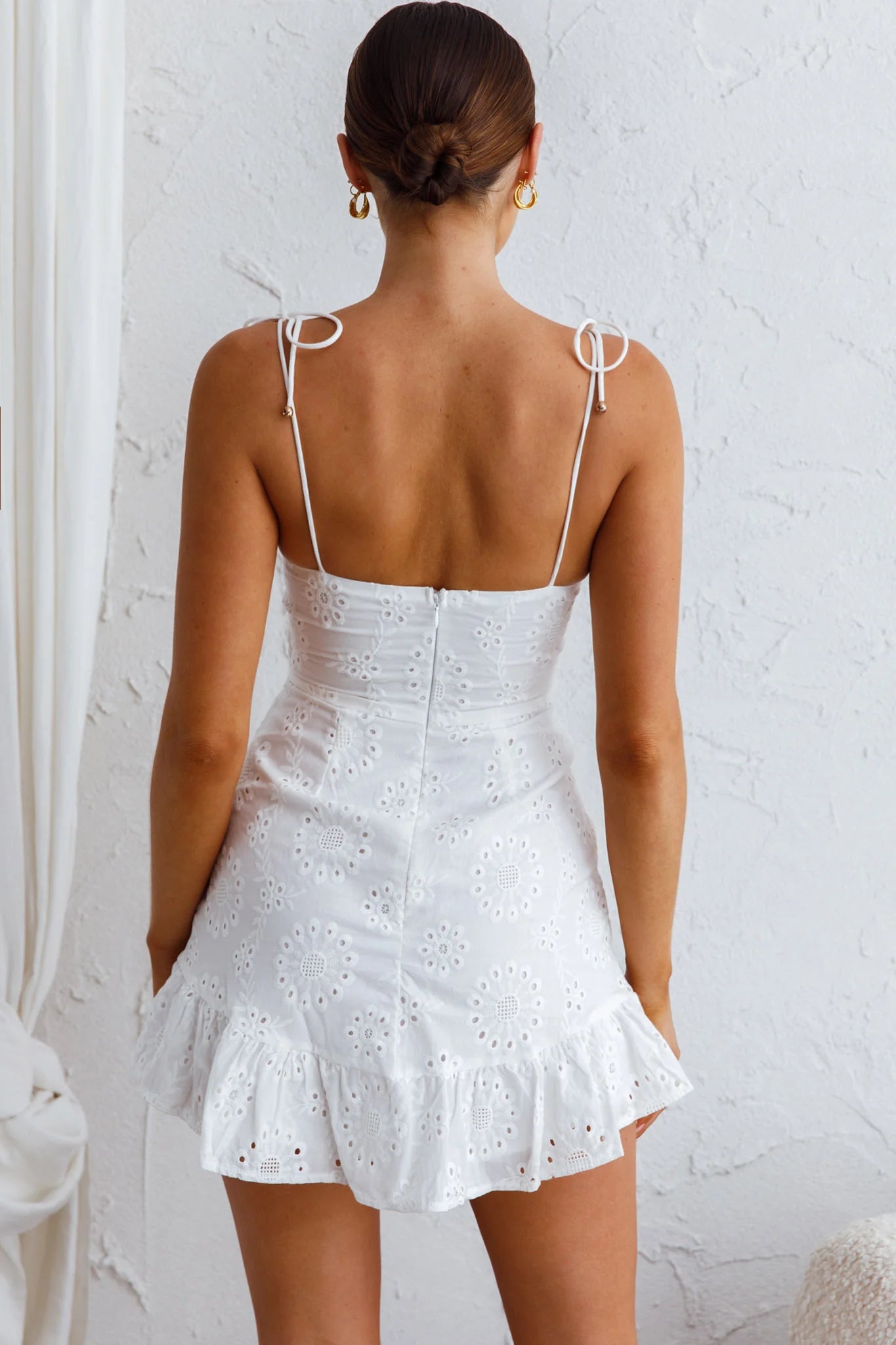 Sun City Twist Bust Eyelet Mini Dress White