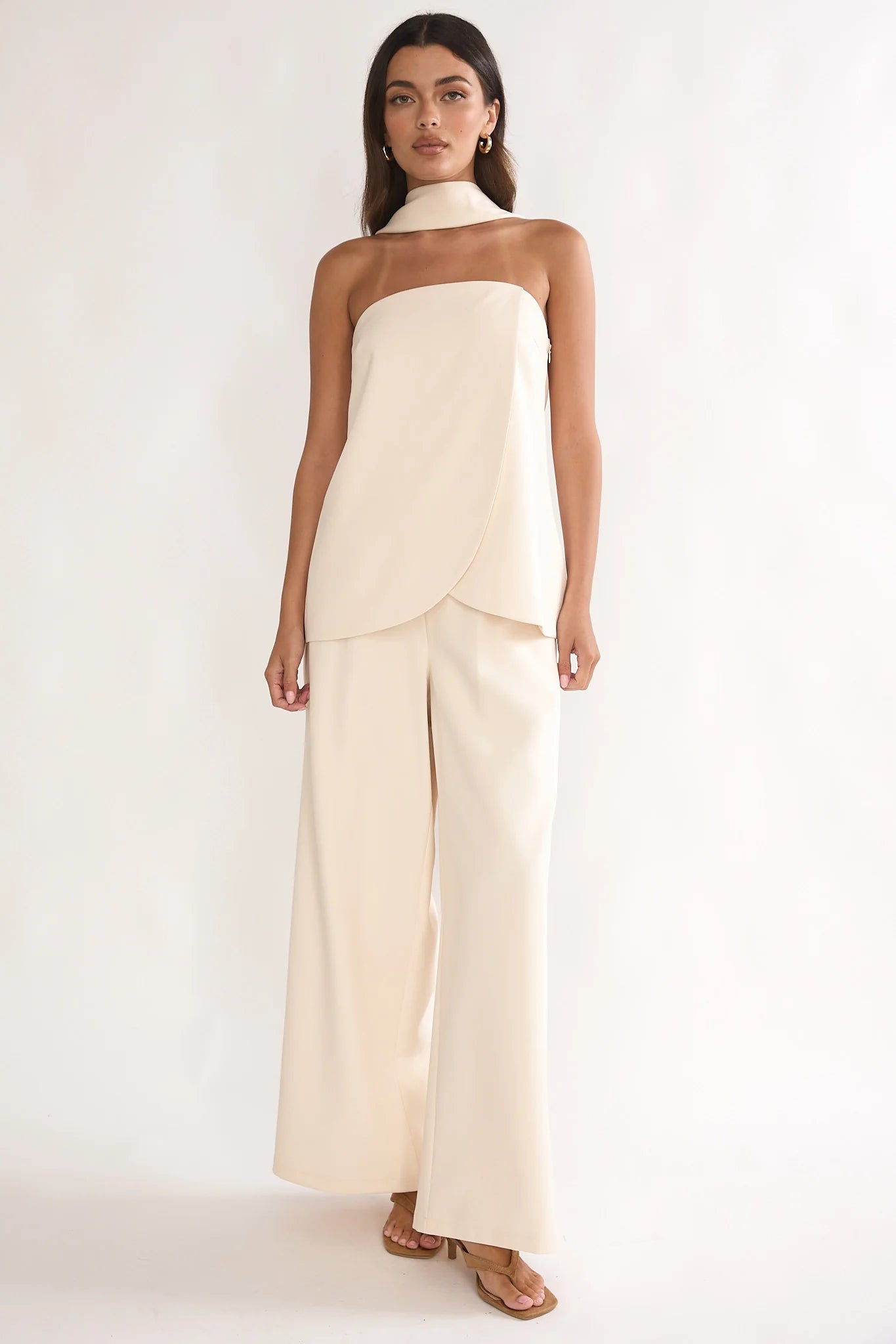 Florene Strapless Split Scarf Pants Vanilla