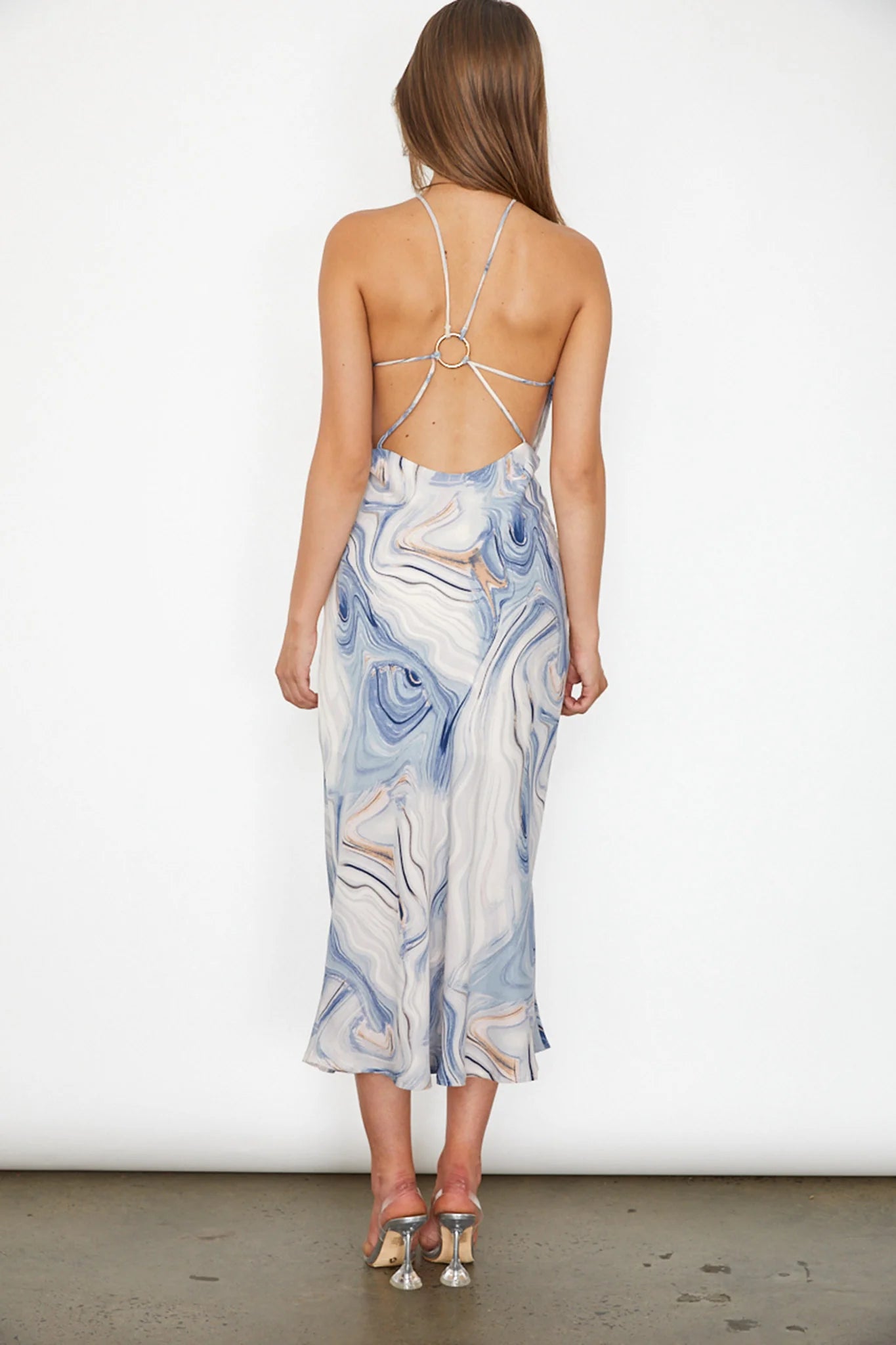 Elanora Strappy Midi Dress Marbled Blue