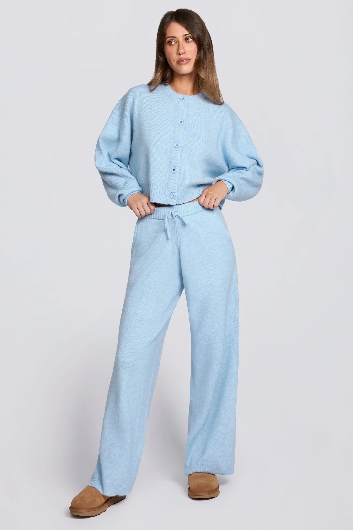 Knit Cropped Cardigan in Powder Blue