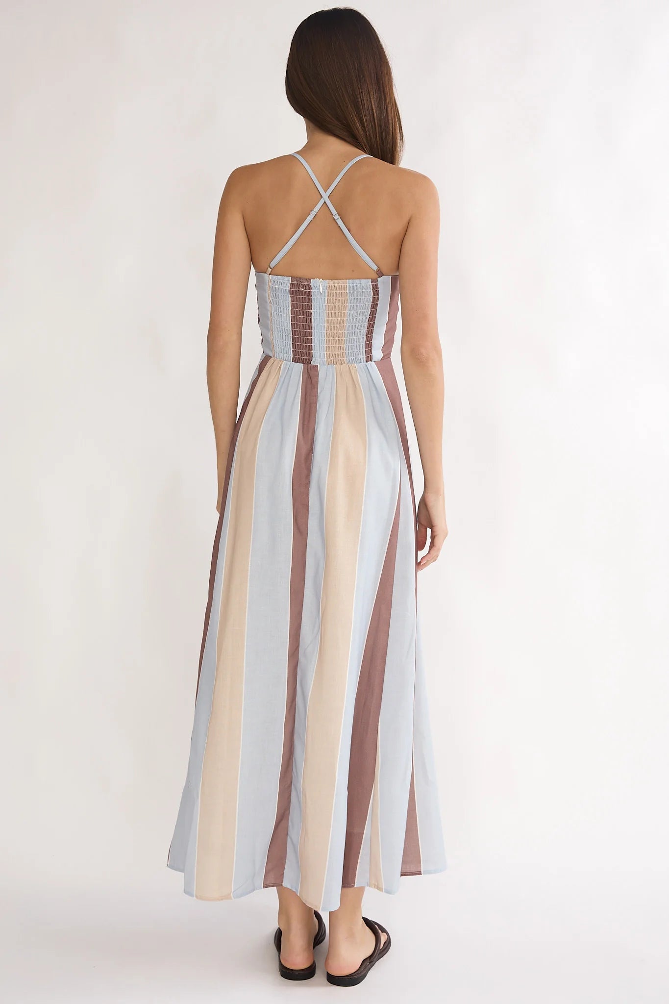 Second Glance Olga Criss-Cross Back Maxi Dress Stripe