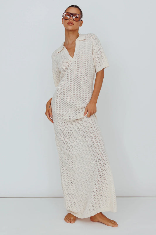 Clearwater Crochet Short Sleeve Maxi Dress White
