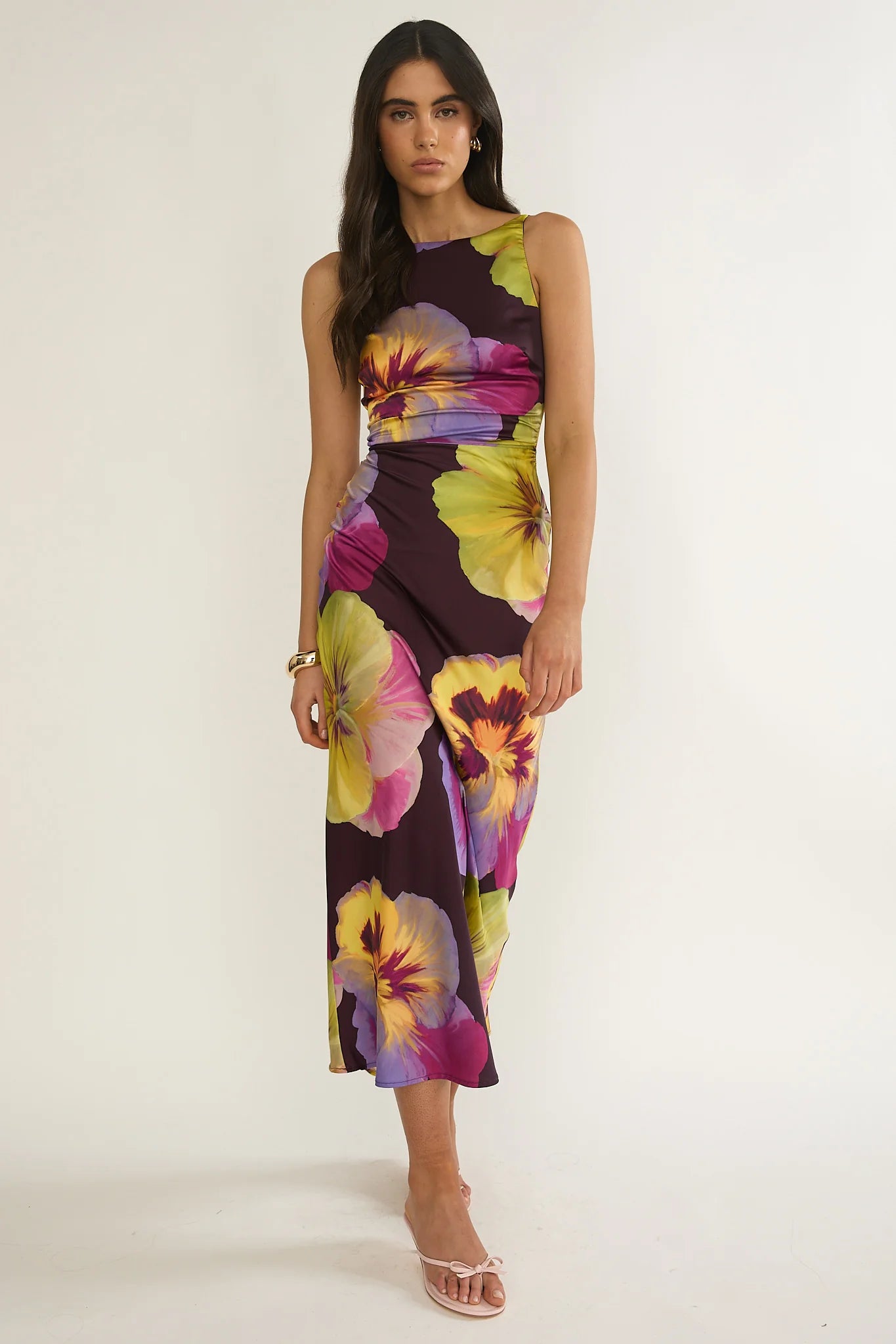 Floating Strappy Low Back Maxi Dress Pansies Plum