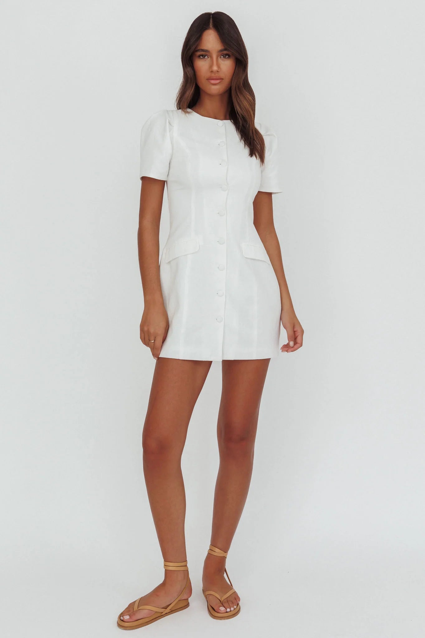 Philomena Button Front Mini Dress White