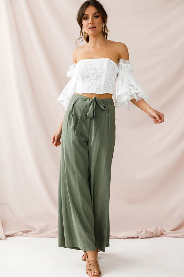 Aruba Wide Leg Side Split Pants Khaki