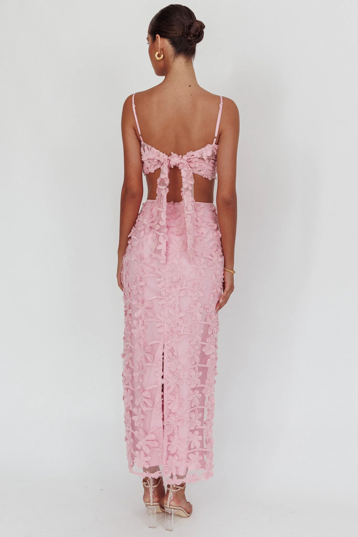 Casi Palm Tree Embroidered Maxi Skirt Baby Pink