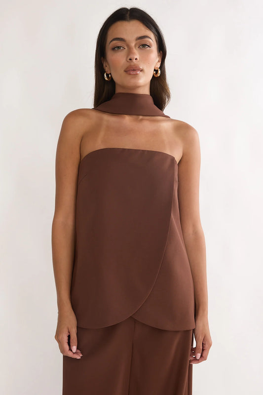 Florene Strapless Split Scarf Top Chocolate