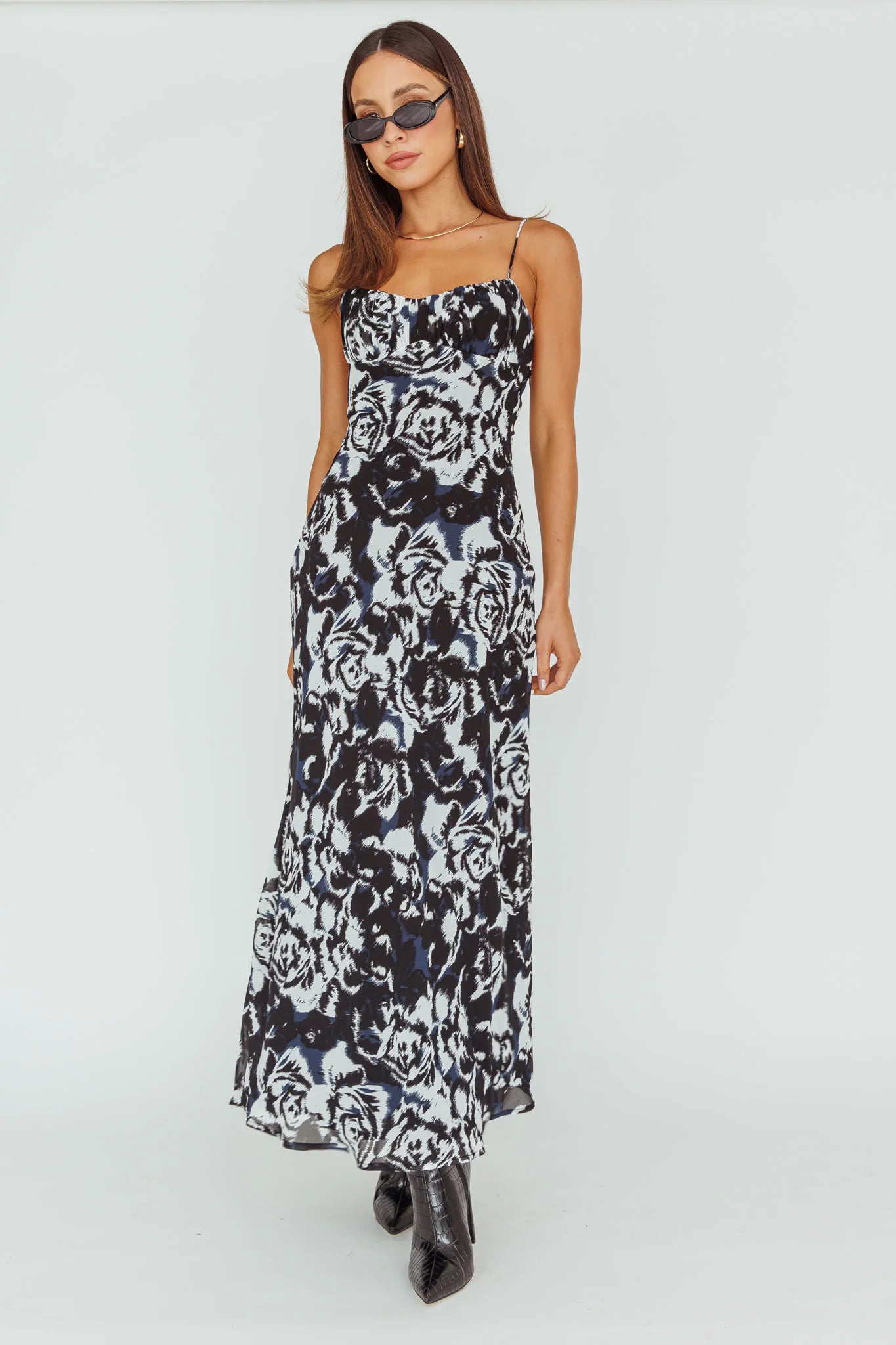 Nerida Twist Back Maxi Dress Swirl Black