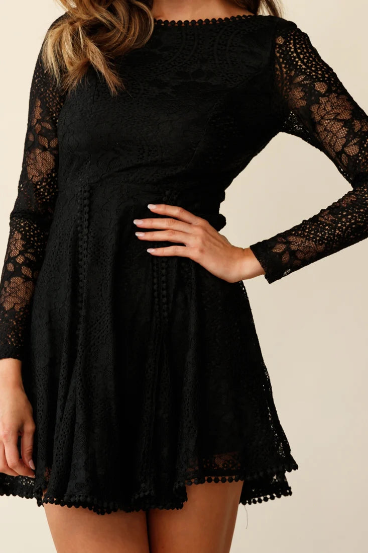 Palm Springs Lace Overlay Low Back Dress Black