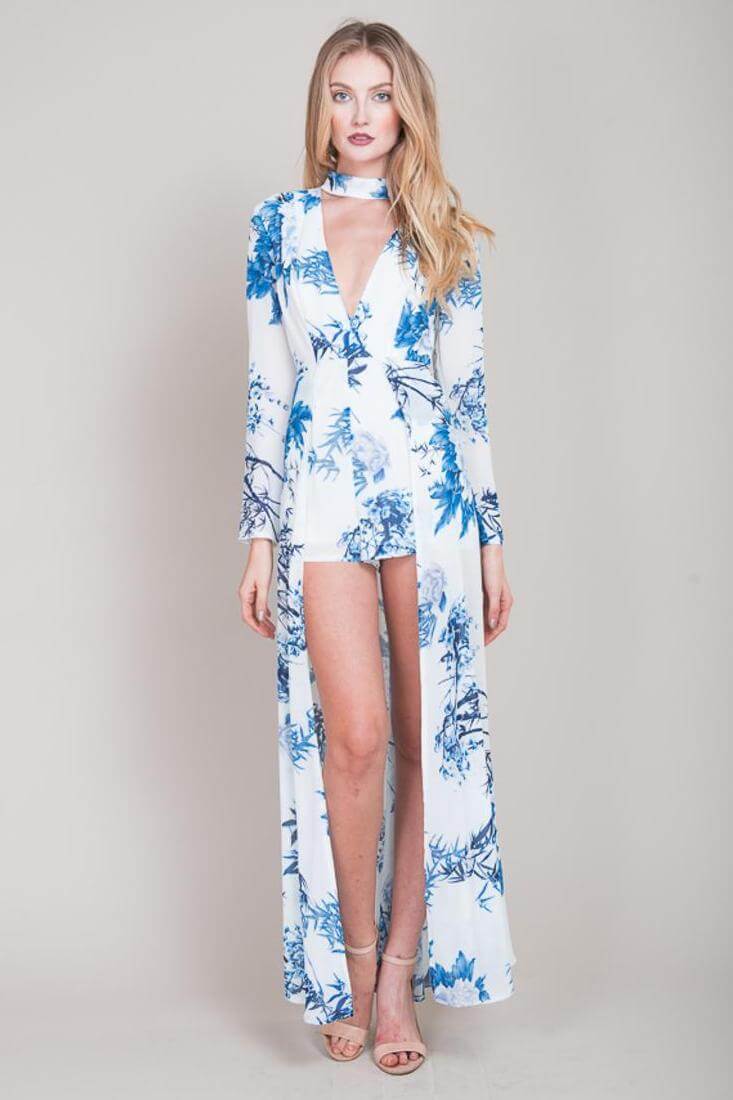 Estella Floral Maxi Romper Blue