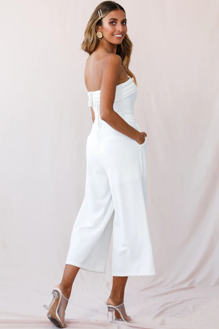 Chosen Strapless Wide Leg Jumpsuit White