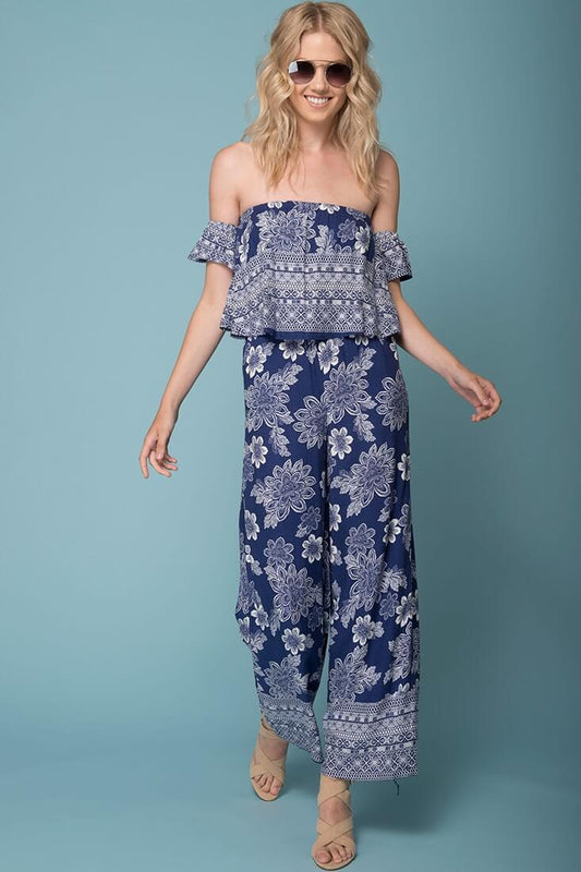 Clover Boho Floral Print Jumpsuit