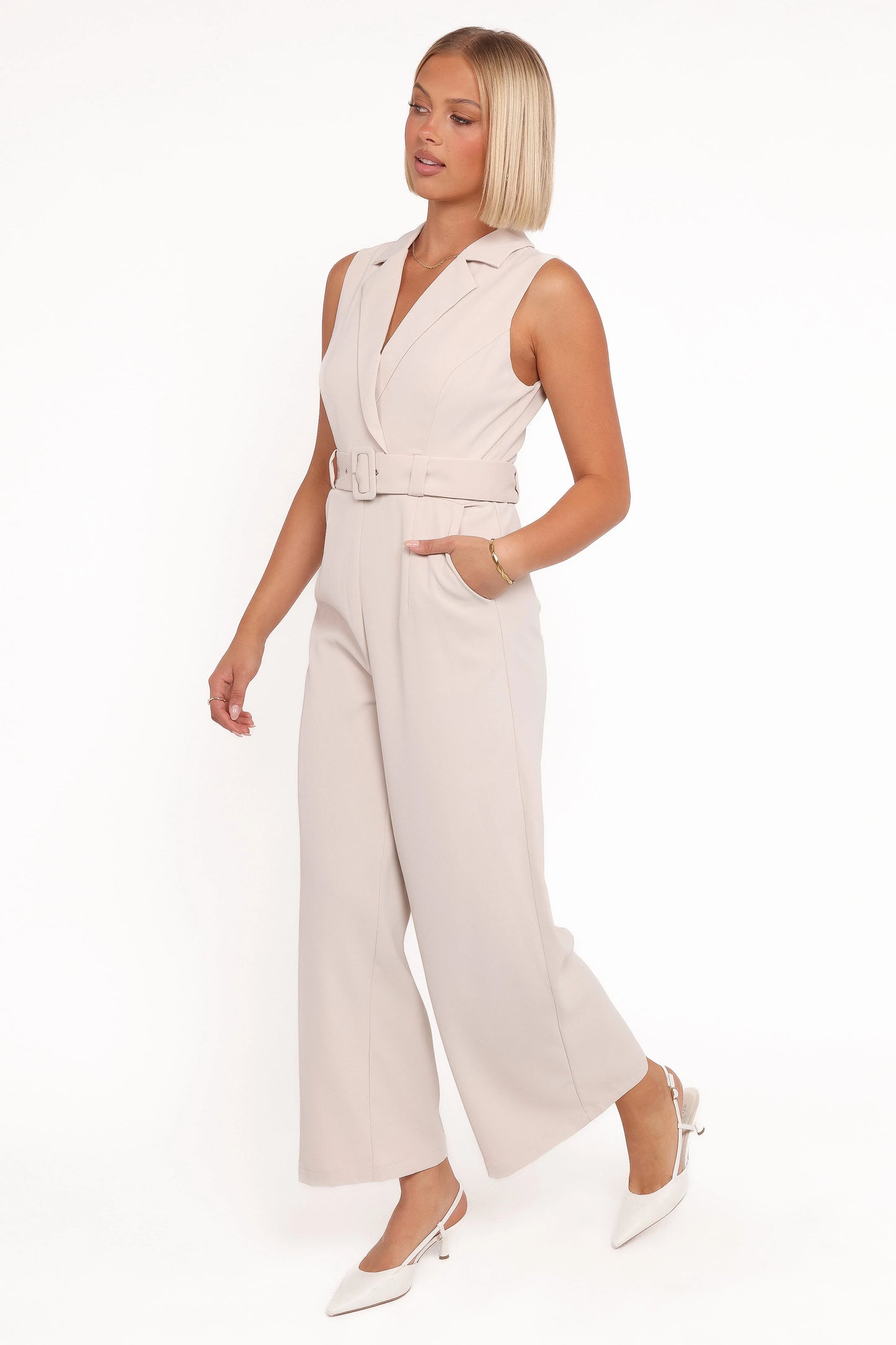 Sienna Belted Jumpsuit - Beige