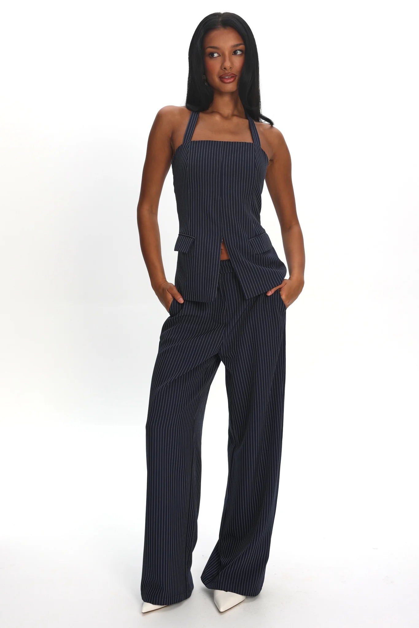 Renee Wide Leg Pants Pinstripe Navy