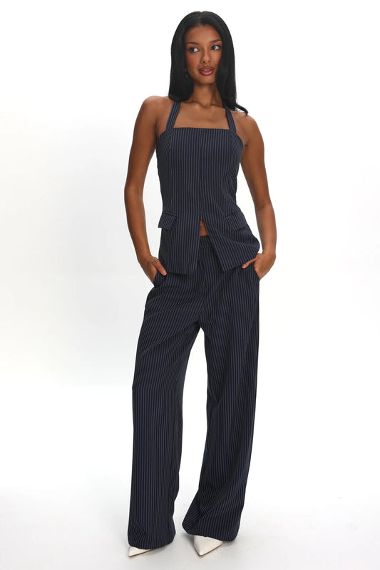 Renee Wide Leg Pants Pinstripe Navy