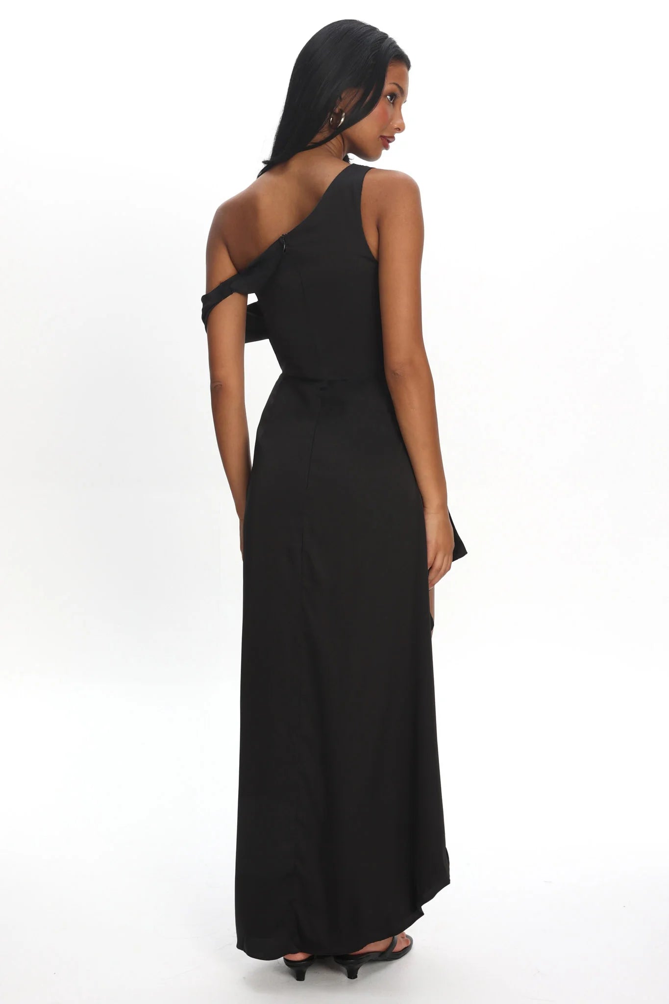 Sensations Off Shoulder Satin Maxi Dress Black