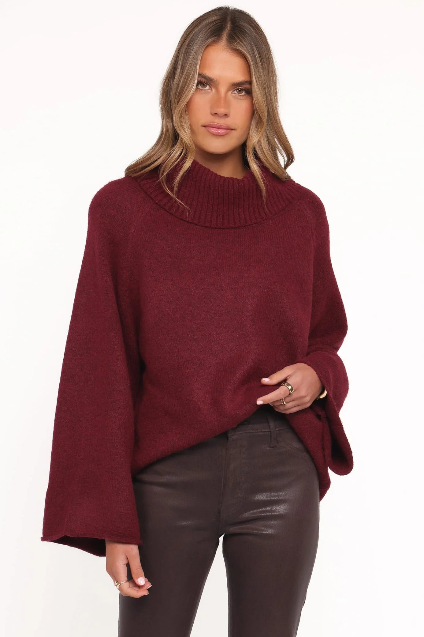 Bindy Cowlneck Knit Sweater - Wine