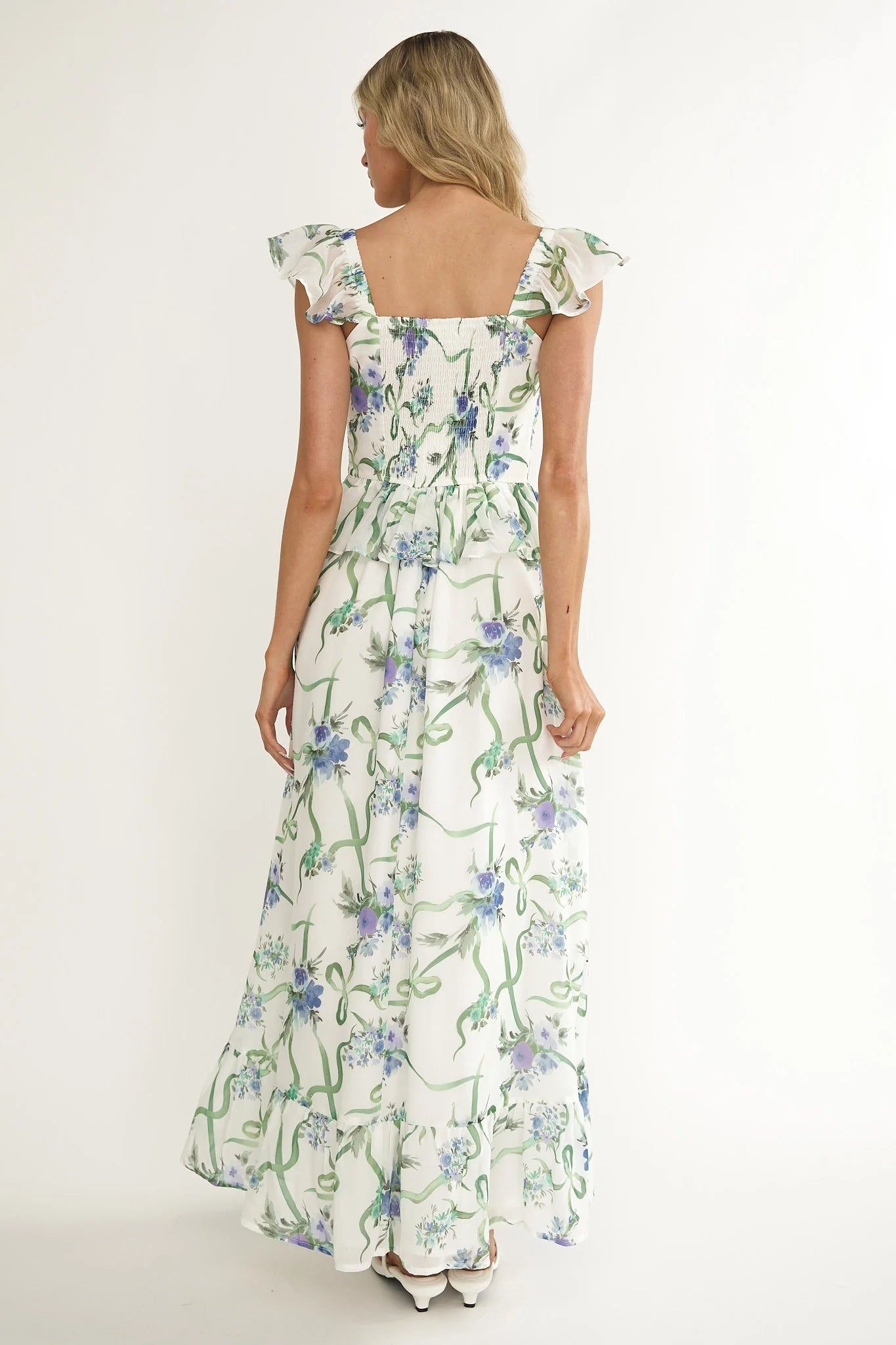 Hanalei Off-Shoulder Tied Bust Maxi Dress Floral White