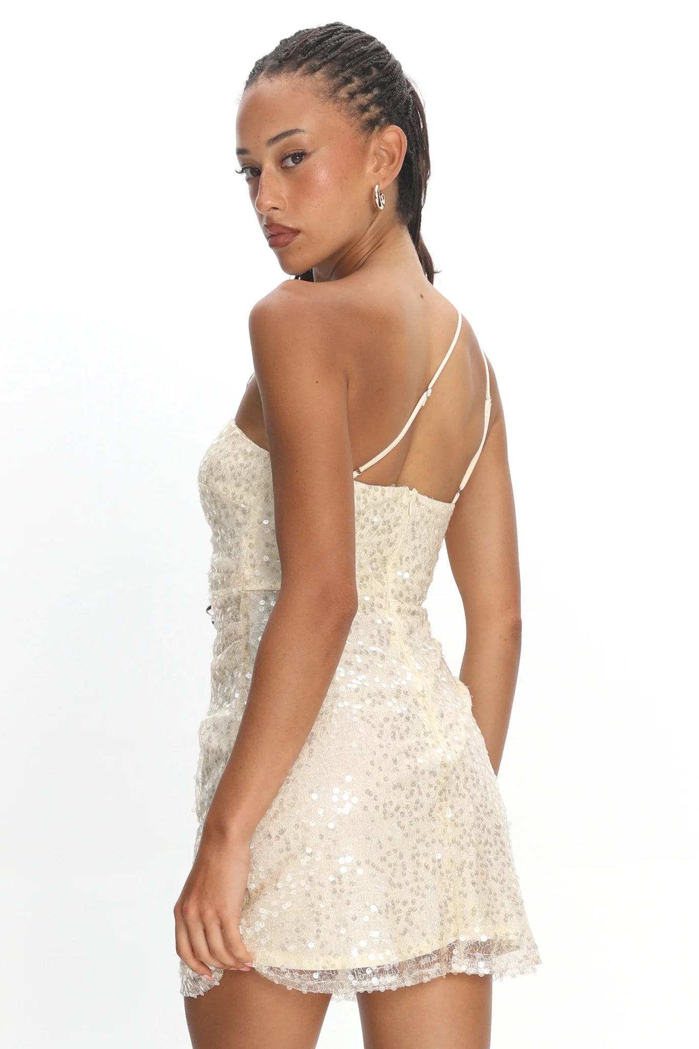 Disco Baby One-Shoulder Sequin Mini Dress Nude