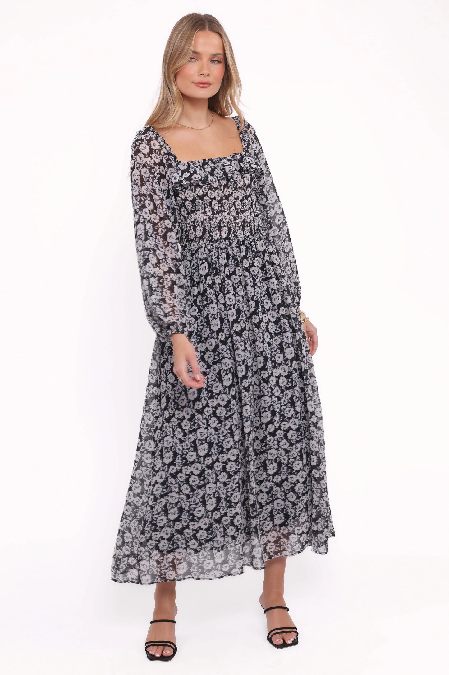 Faith Long Sleeve Maxi Dress - Black Floral