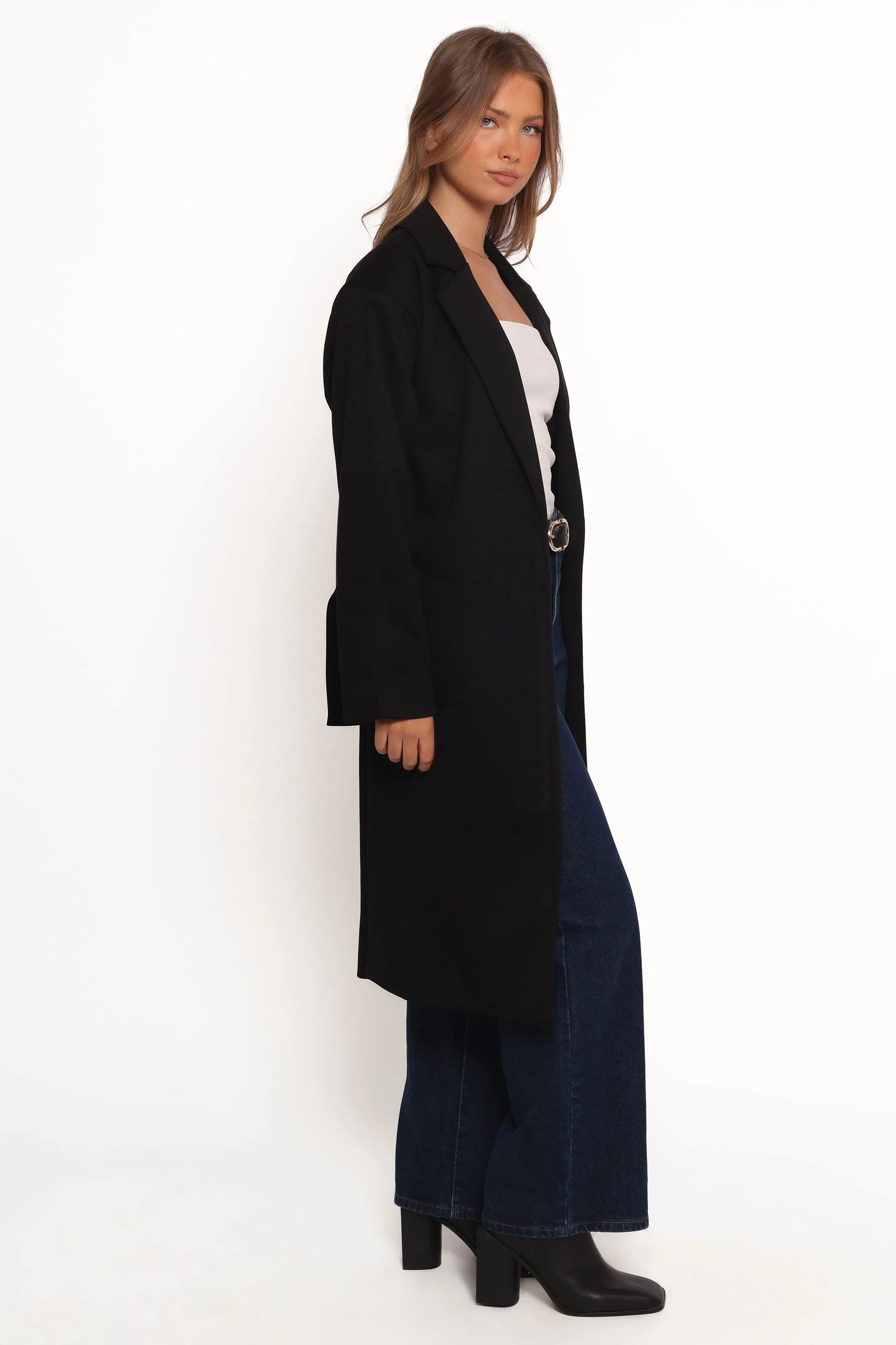 Kloss Tie Front Long Coat - Black