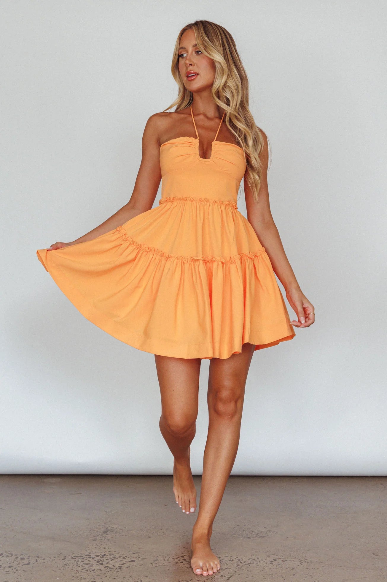 Sherbet Sunset Tied Neck Mini Dress Orange