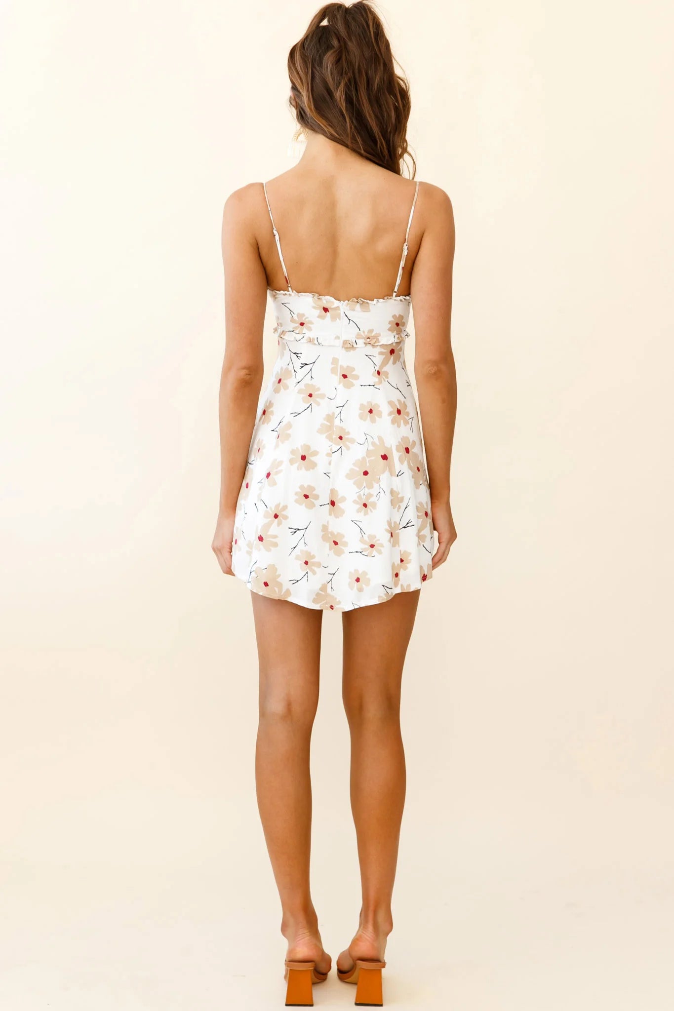 Sail Away Gathered Bust Frill Trim Summer Dress Floral Print White