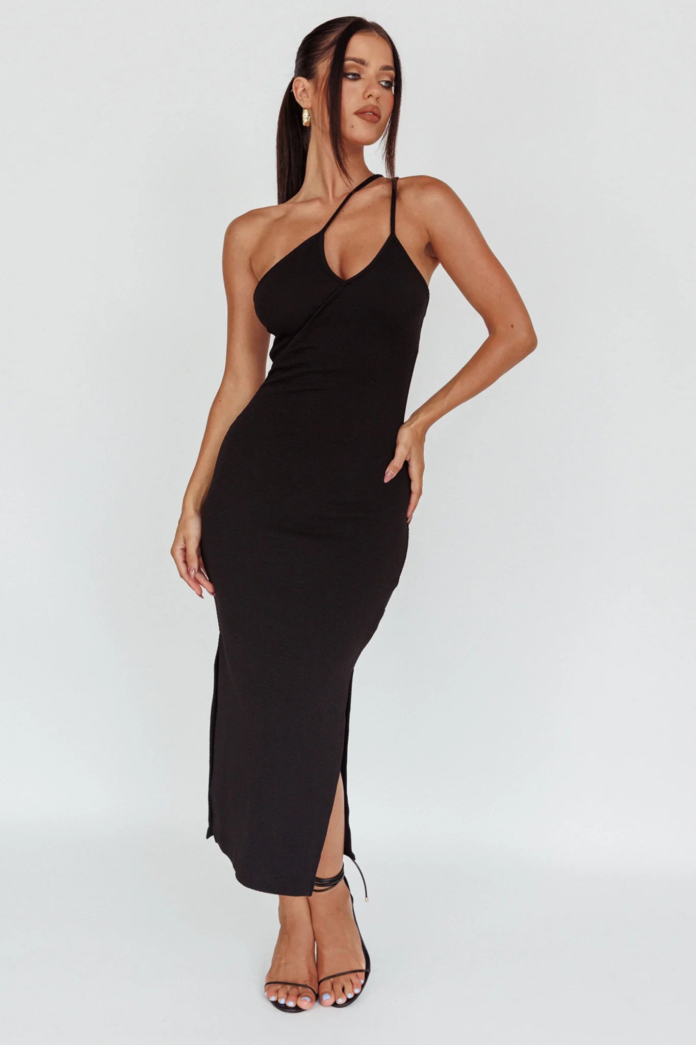 Planets Align Double Strap Midi Dress Black