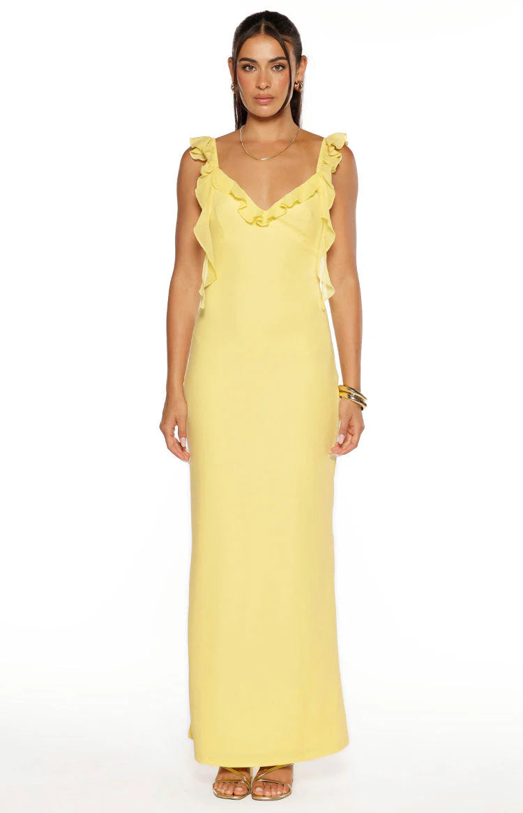 Paolma Yellow Ruffle Formal Maxi Dress