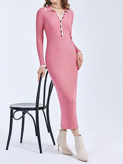 Women’s Soft Stretchy V-Neck Maxi Sweater Dress