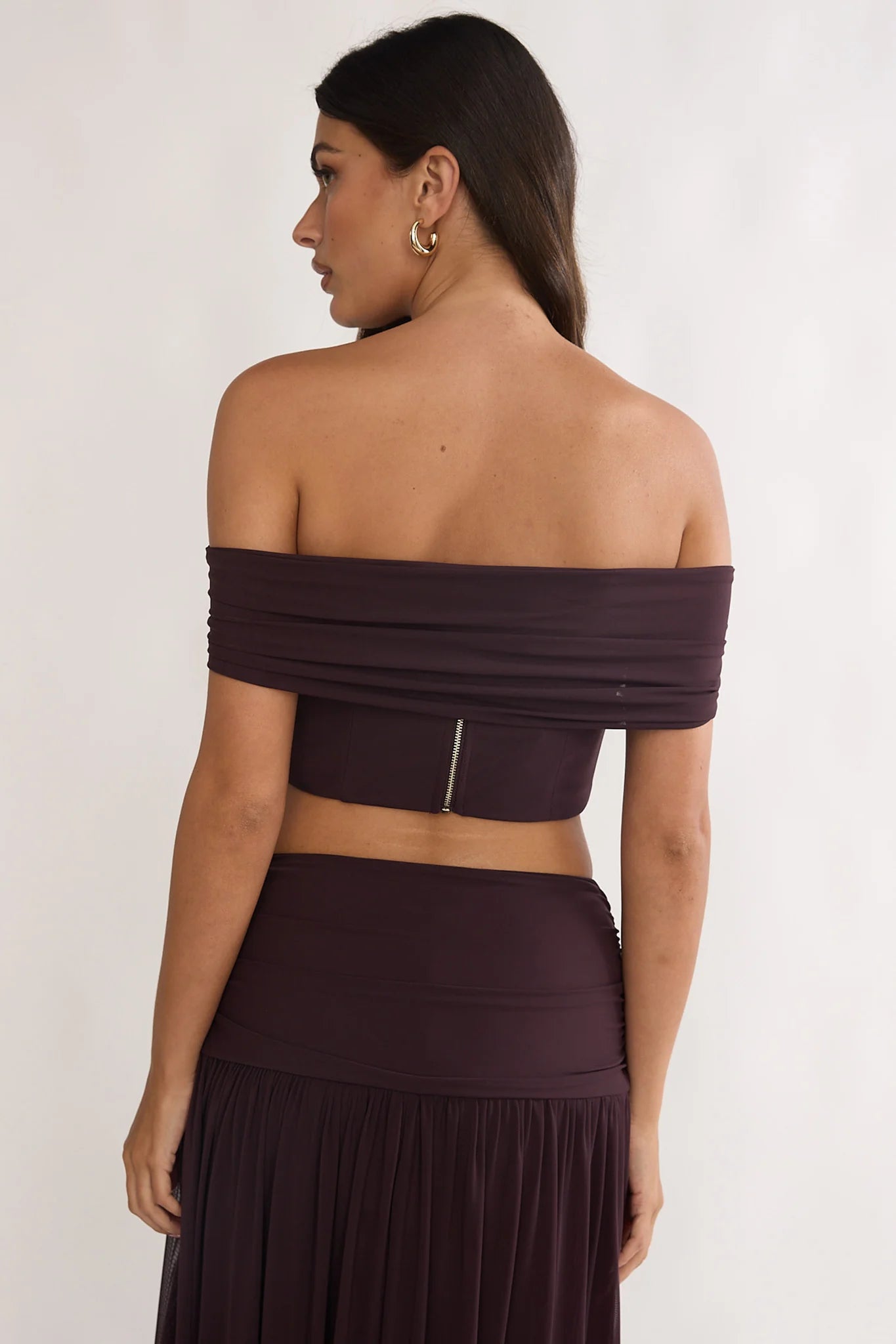 Farela Off-Shoulder Crop Top Coffee