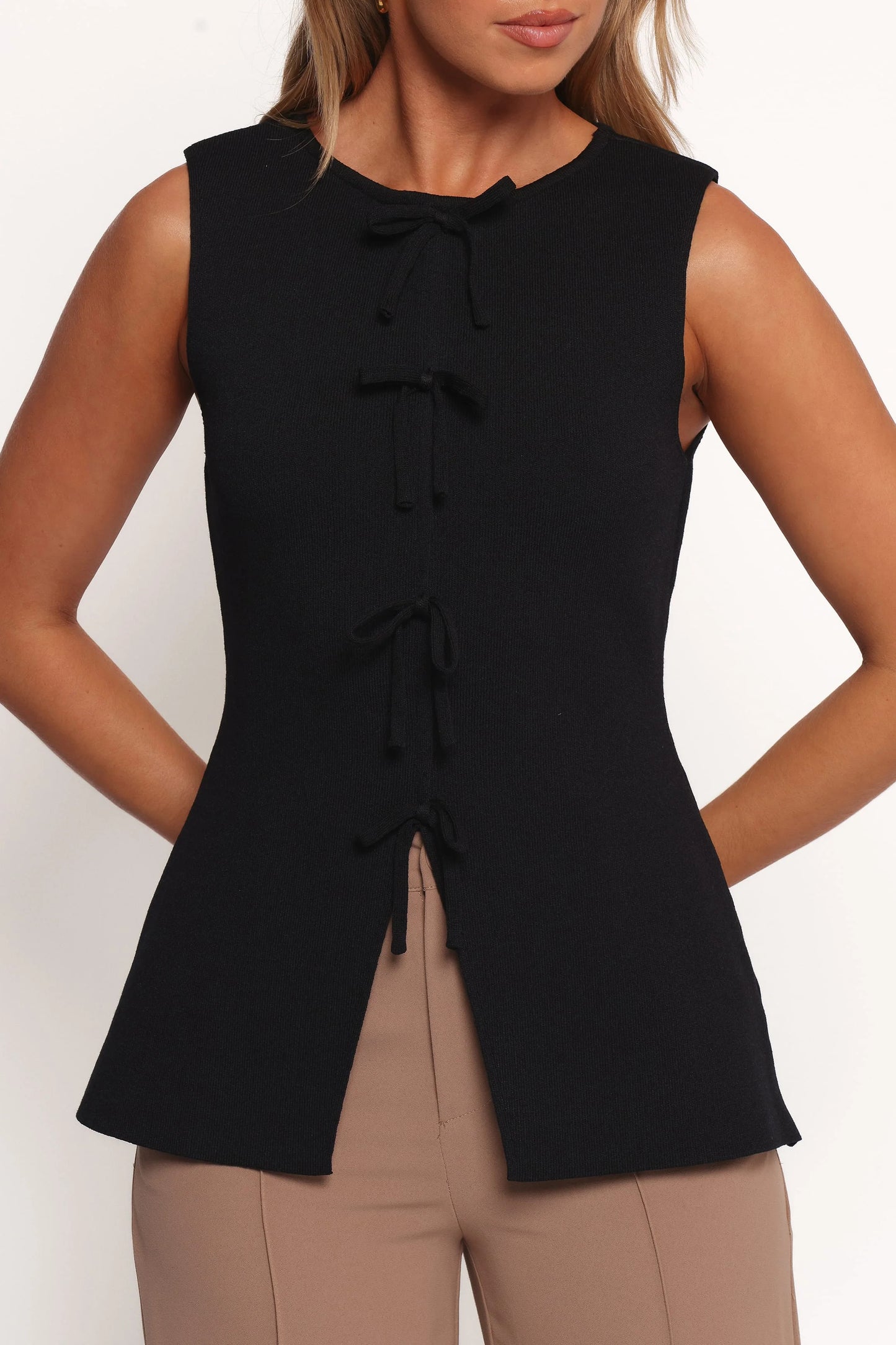 Milani Bow Knitted Top - Black